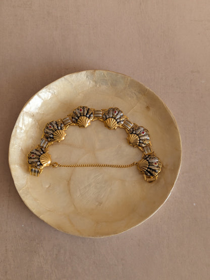 Spanish Damascene Mid-Century Seashell Link Bracelet