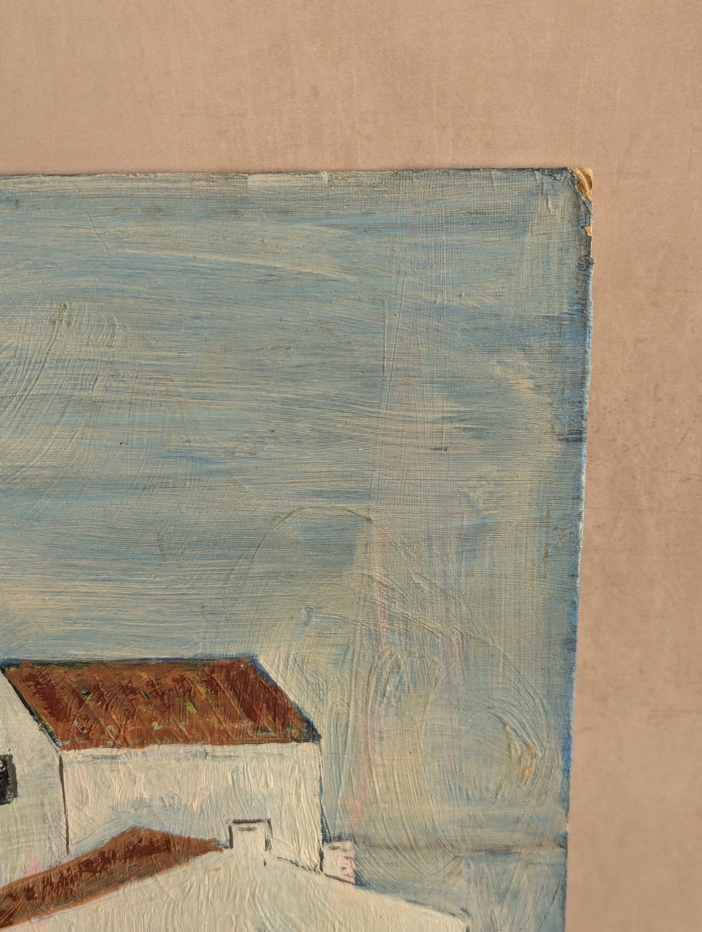 Mediterranean Coastal Scene Oil on Board Vintage Painting