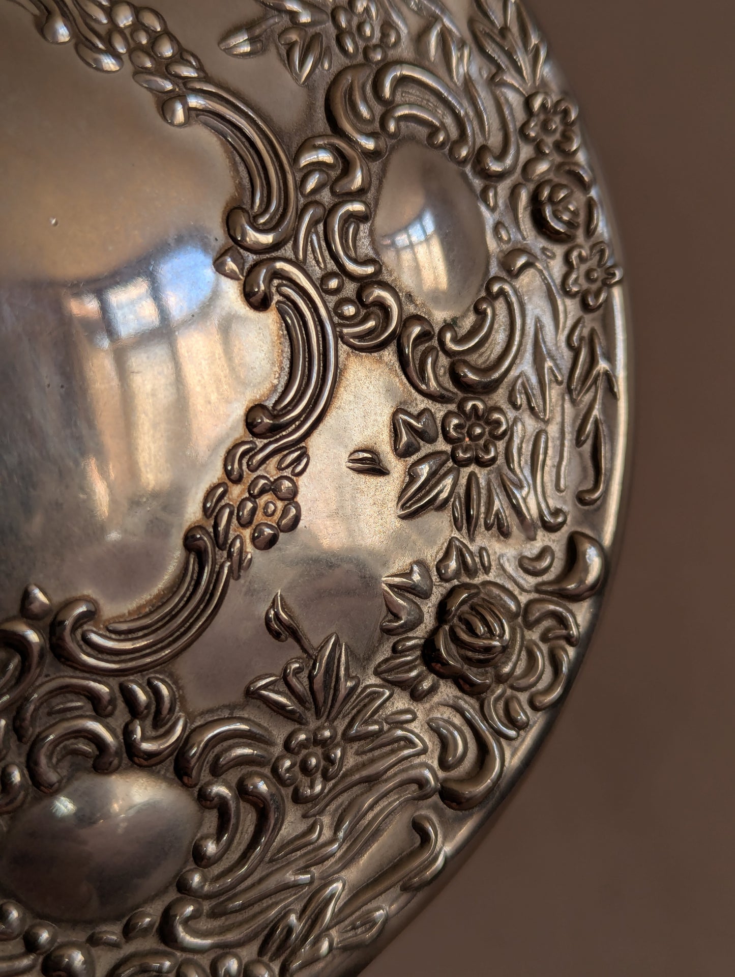 Silver Tone Floral Handheld Vanity Mirror