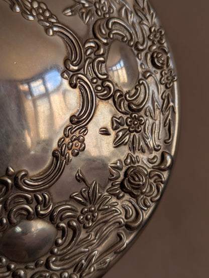 Silver Tone Floral Handheld Vanity Mirror