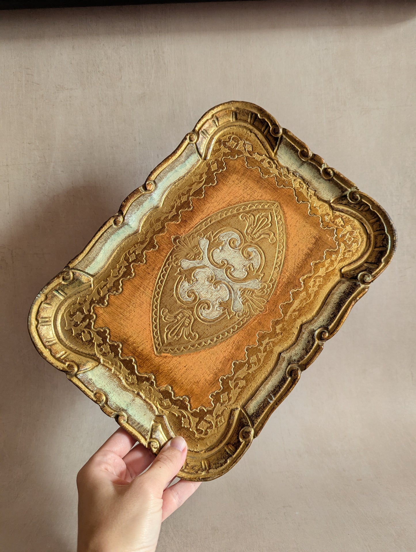 Italian Florentine Hand-Painted Gilt Wood Tray
