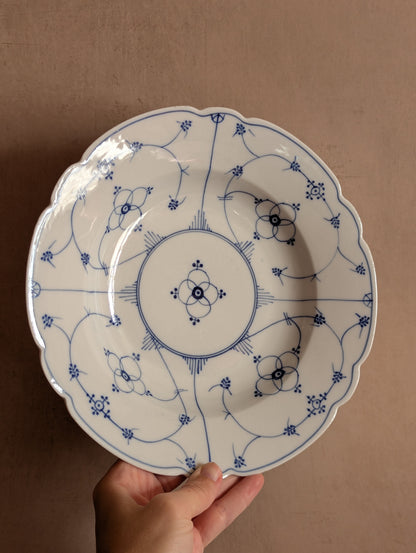 Hand-Painted European Blue & White Shallow Bowls, Set of Two