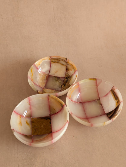 Pink & Blue Small Onyx Checkerboard Bowls, Set of Three