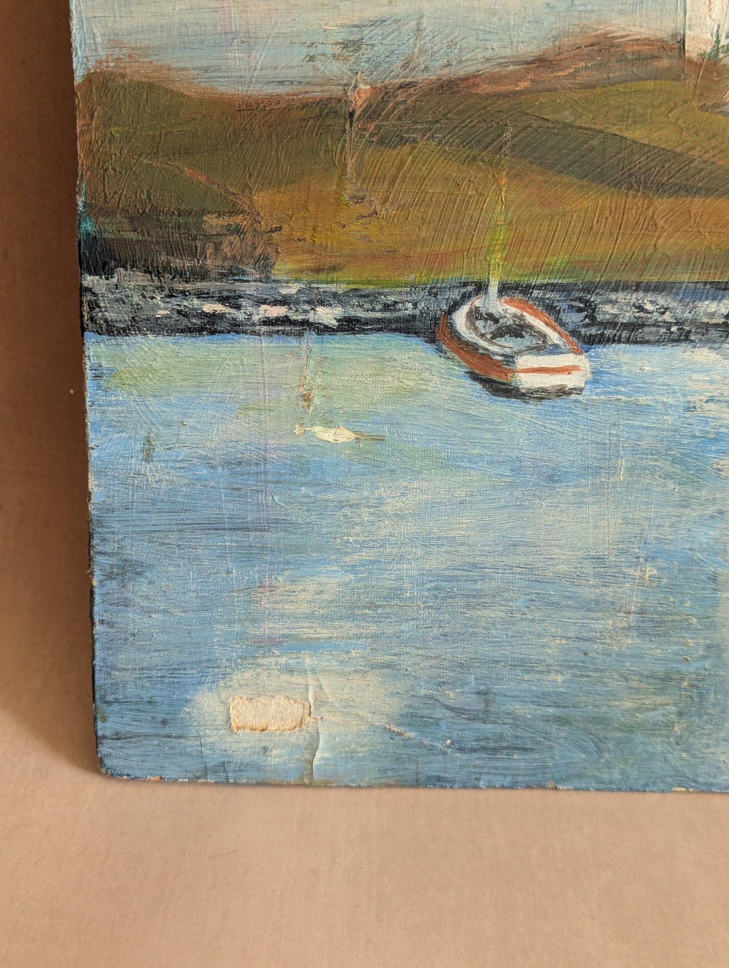 Mediterranean Coastal Scene Oil on Board Vintage Painting