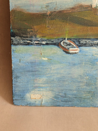 Mediterranean Coastal Scene Oil on Board Vintage Painting