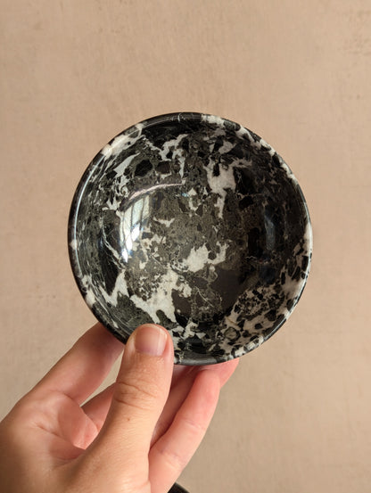 Black Zebra Marble Small Stone Bowls, Set of Two