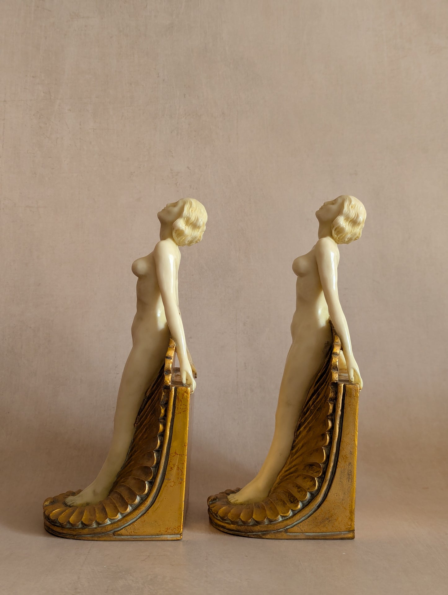 Art Deco Nude Figures on Shells Bookends