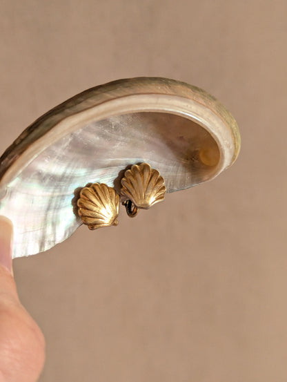 Dainty Gold Tone Shell Clip On Earrings