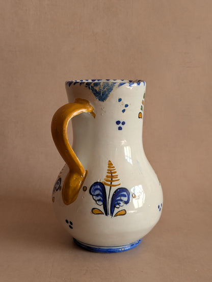 Blue & Yellow Rustic Hand-Painted Floral Jug