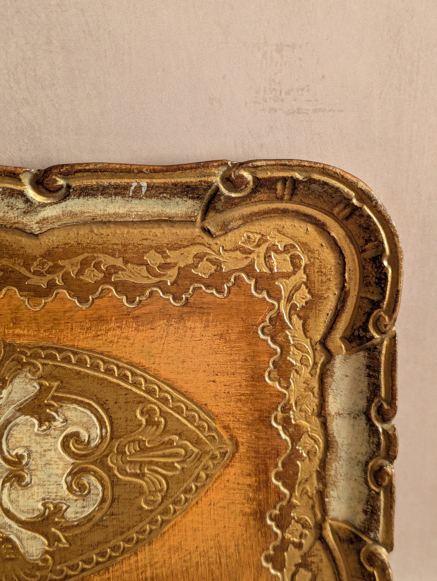Italian Florentine Hand-Painted Gilt Wood Tray