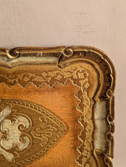 Italian Florentine Hand-Painted Gilt Wood Tray