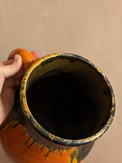 Crown Ducal Large Orange & Black Drip Glaze Jug