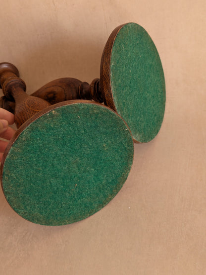 English Oak Hand-Turned Candlestick Holders, Set of Two