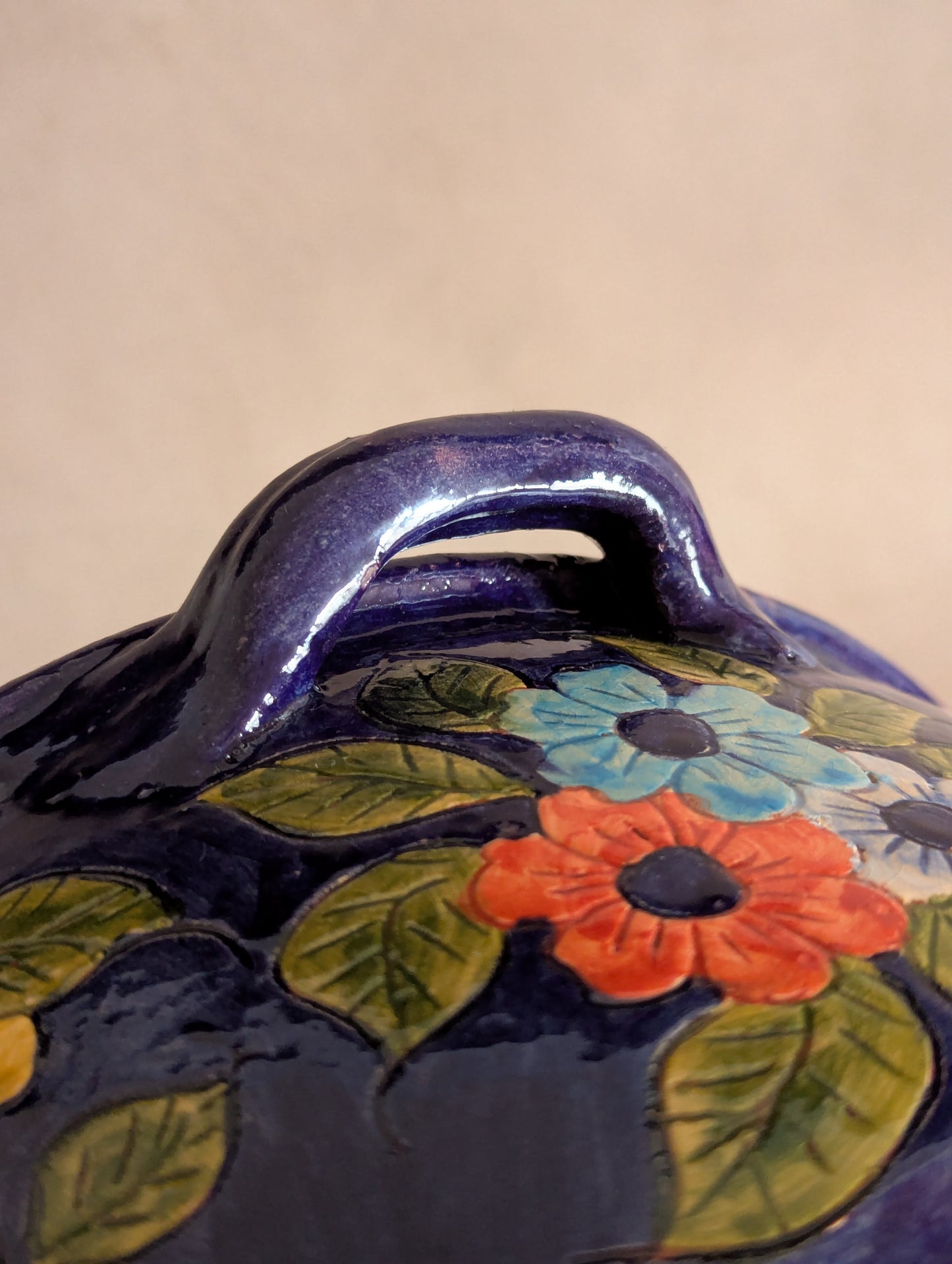 Portuguese Hand-Thrown Floral Terracotta Casserole Dish