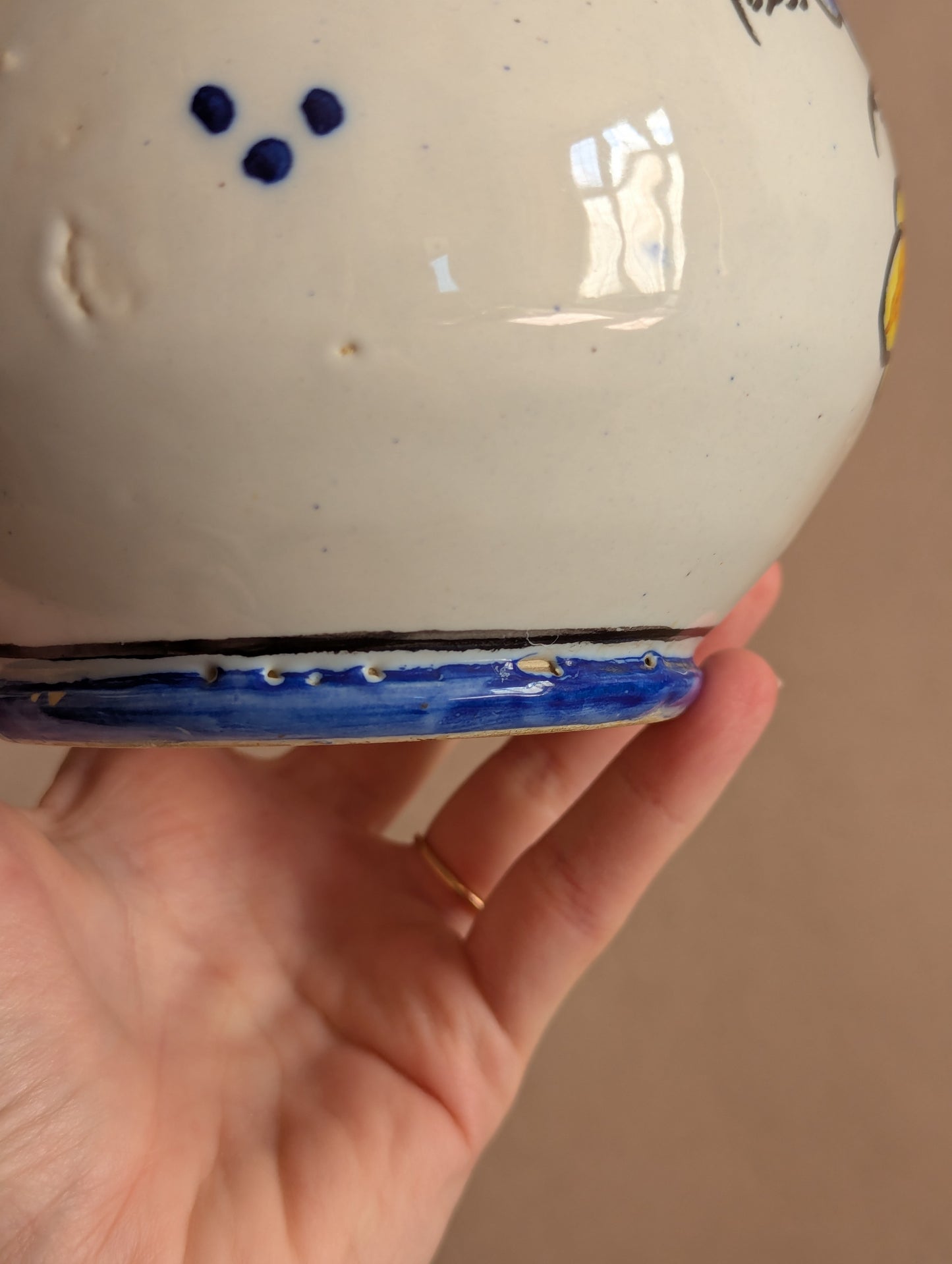 Blue & Yellow Rustic Hand-Painted Floral Jug