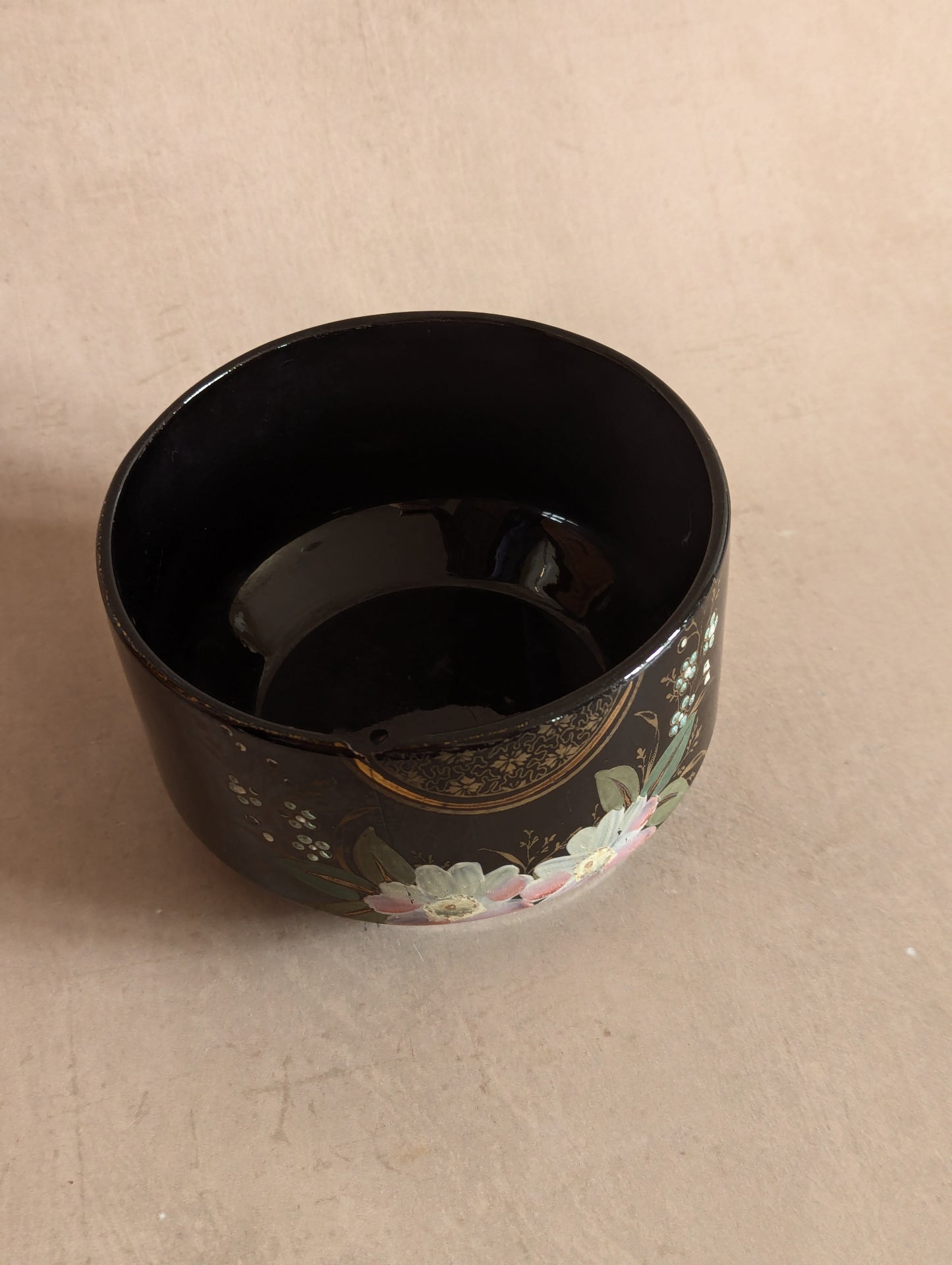 Jackfield Pottery Black Floral Hand-Painted Earthenware Bowl