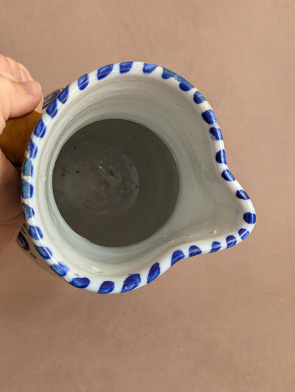 Blue & Yellow Rustic Hand-Painted Floral Jug