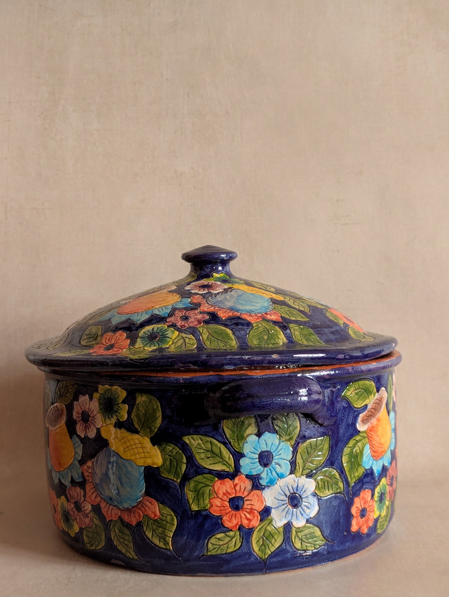 Portuguese Hand-Thrown Floral Terracotta Casserole Dish