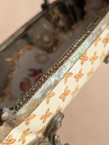 Ceramic & Bronze Floral Oblong Handled Basket