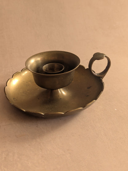 Brass Double Cupped Scallop Chamberstick Candle Holder