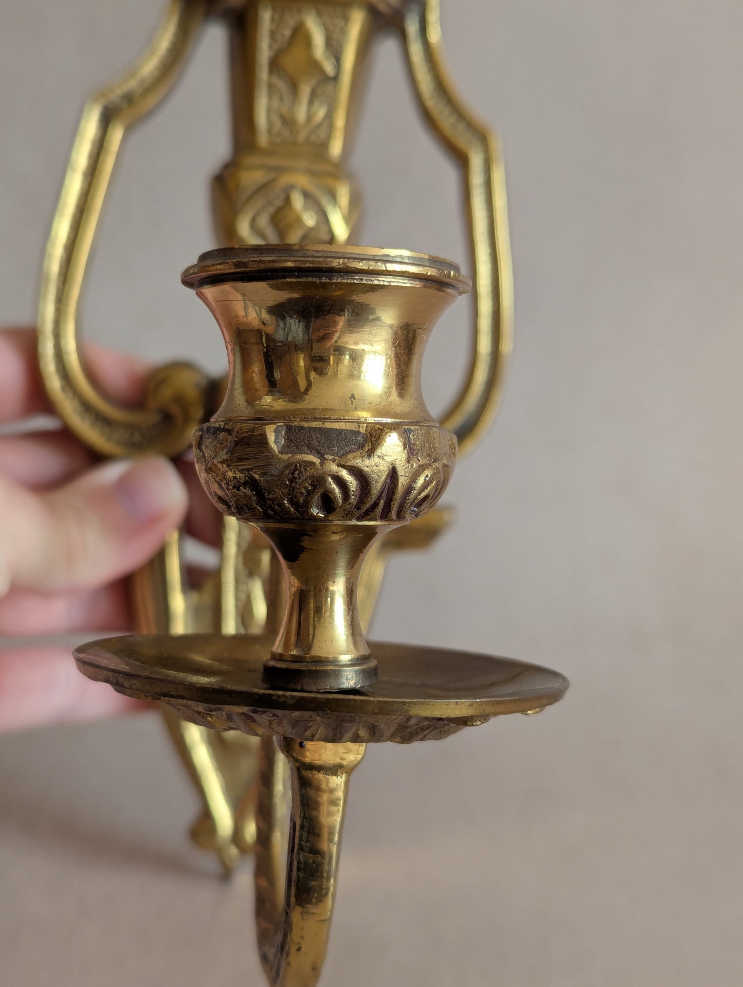Single Solid Brass Ornate Candle Sconce