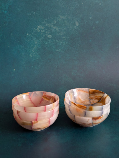 Pink & Blue Small Onyx Checkerboard Bowls, Set of Three