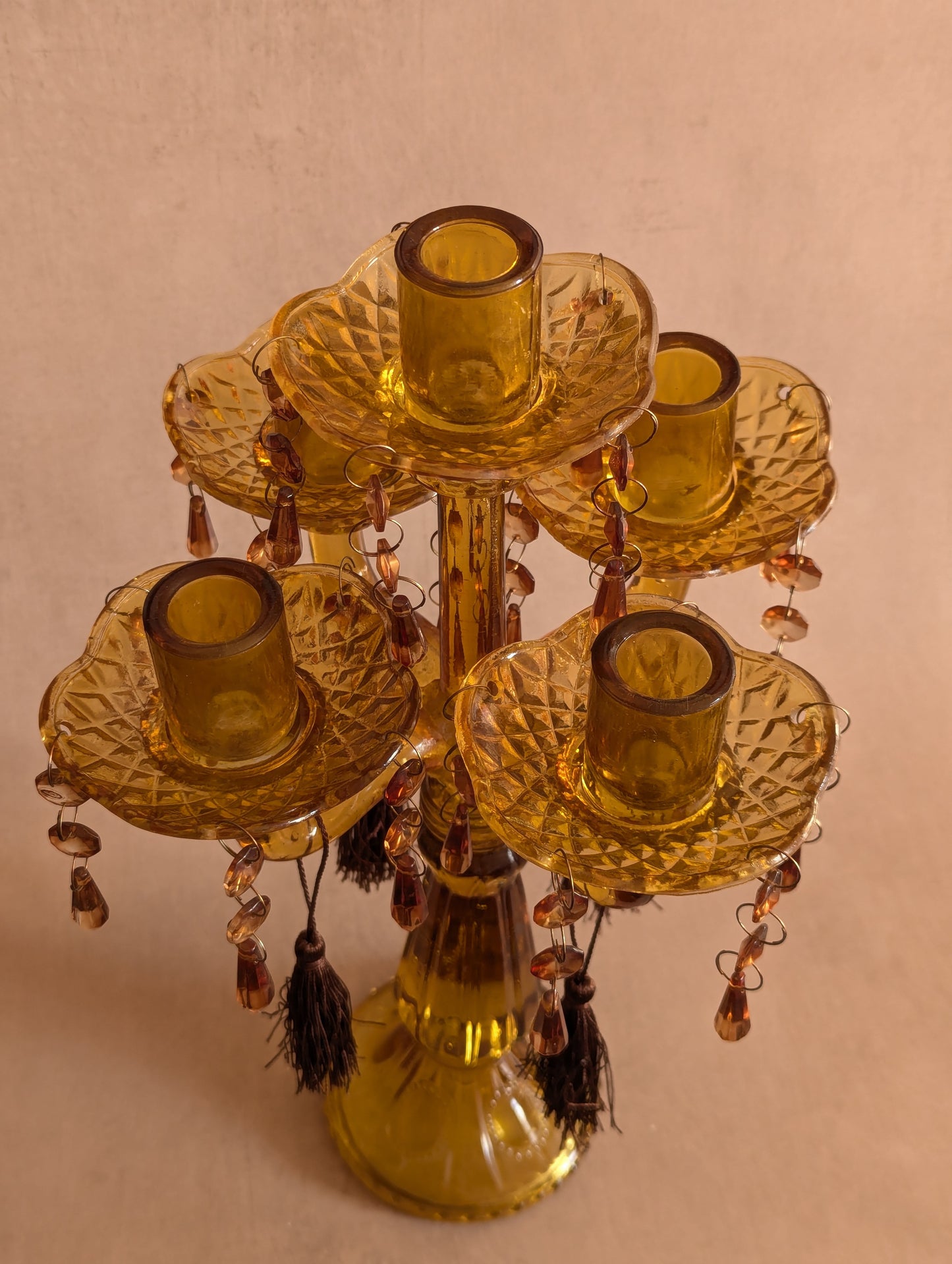 Victorian Amber Glass Five-Cup Table Lustre Candelabrum