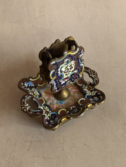 French Cloisonne Champleve Cherub Match Holder