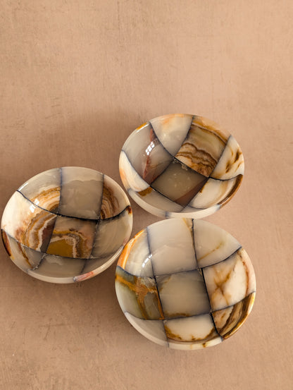 Pink & Blue Small Onyx Checkerboard Bowls, Set of Three