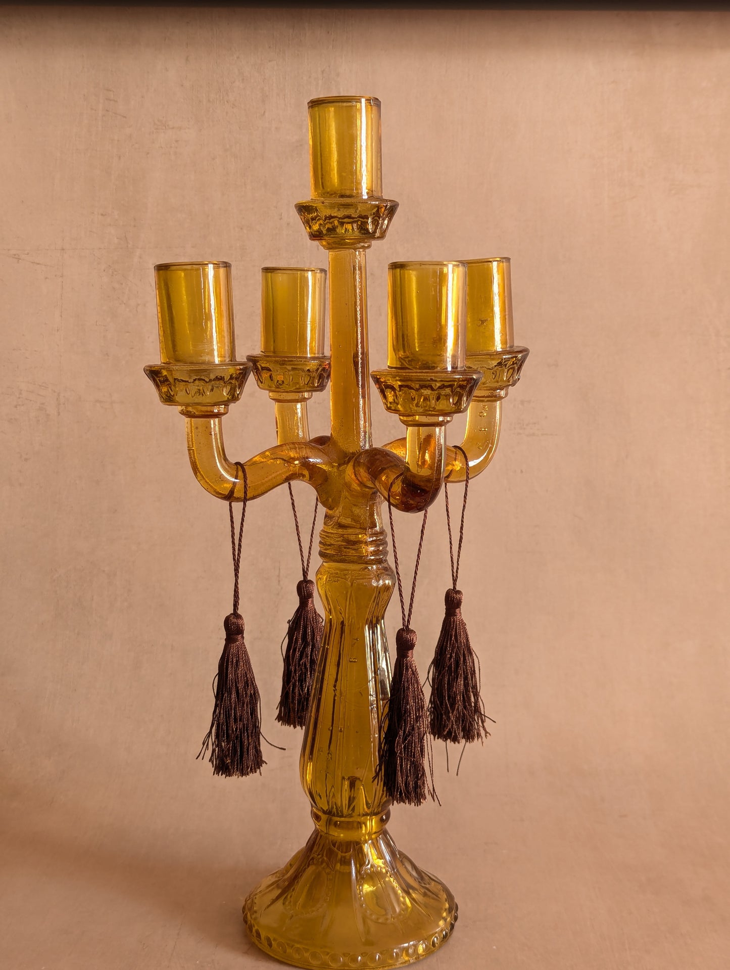 Victorian Amber Glass Five-Cup Table Lustre Candelabrum