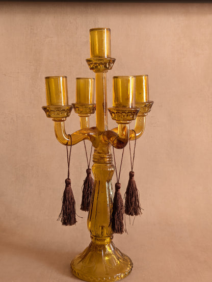 Victorian Amber Glass Five-Cup Table Lustre Candelabrum