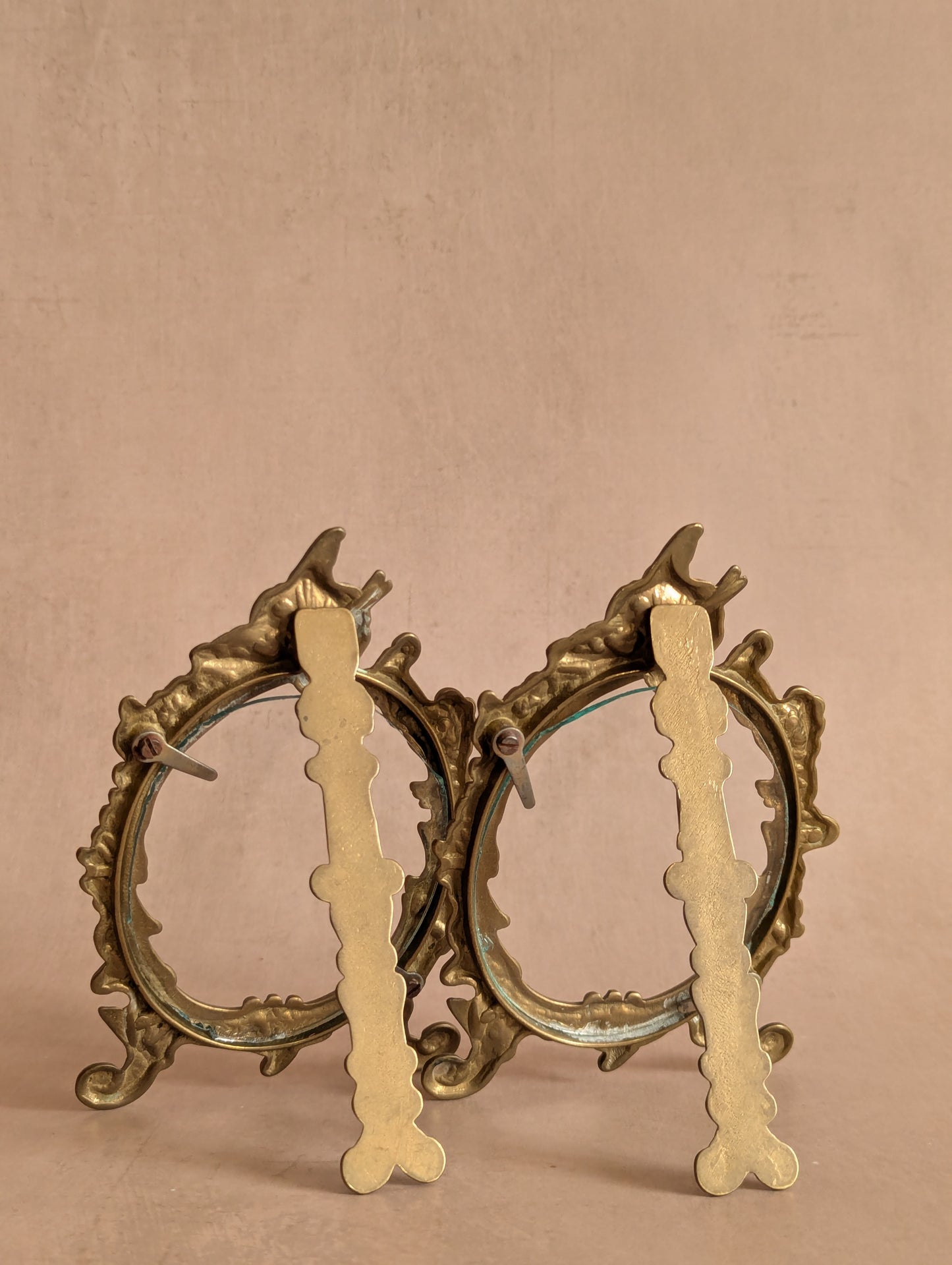 Ornate Scrolling Solid Brass Easel Frames, Set of Two