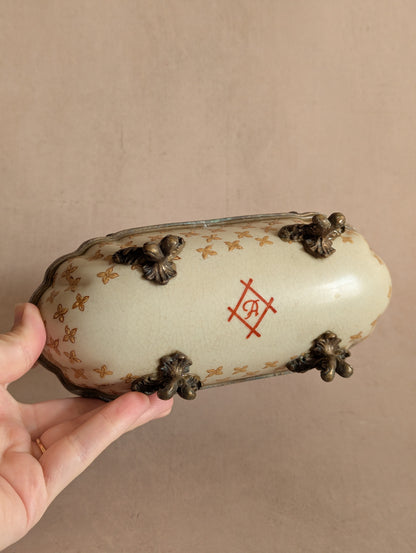 Ceramic & Bronze Floral Oblong Handled Basket