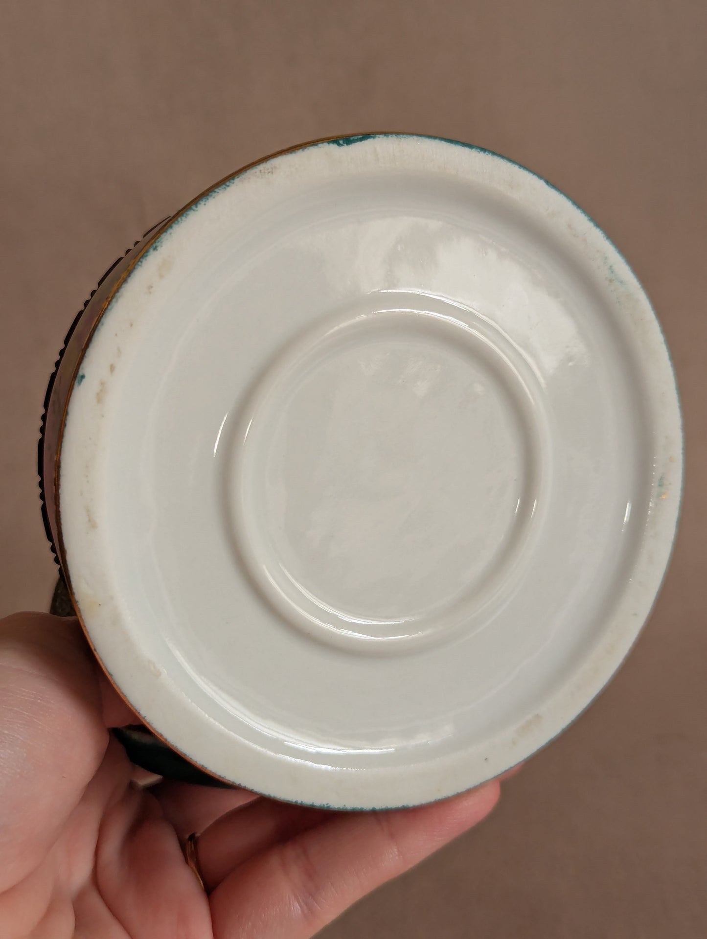 Hand-Painted Teal & Pink Round Ceramic Trinket Box