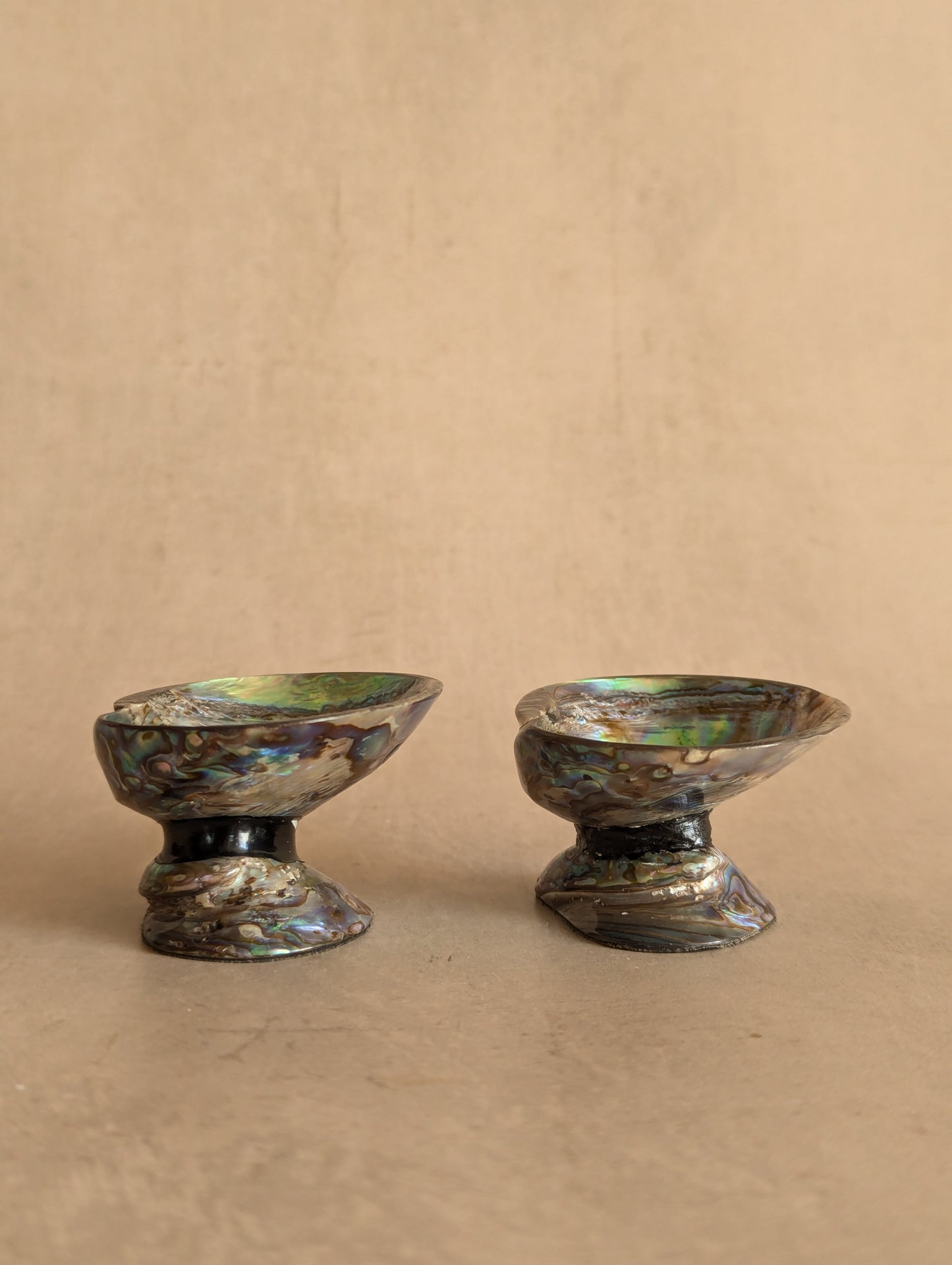 Abalone Paua Shell Pedestal Salt & Pepper Cellars, Set of Two
