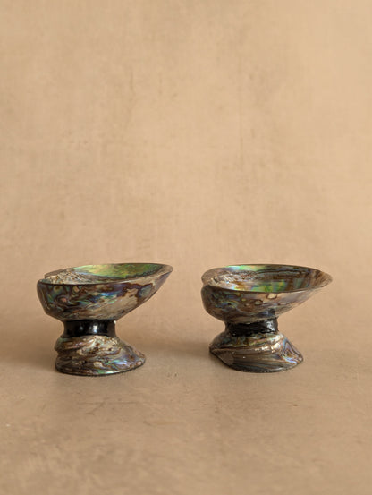 Abalone Paua Shell Pedestal Salt & Pepper Cellars, Set of Two