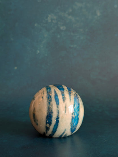 Blue Hand Carved Italian Alabaster Stone Sphere Paperweight