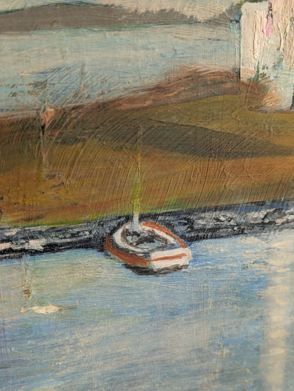 Mediterranean Coastal Scene Oil on Board Vintage Painting