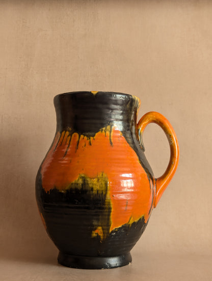Crown Ducal Large Orange & Black Drip Glaze Jug