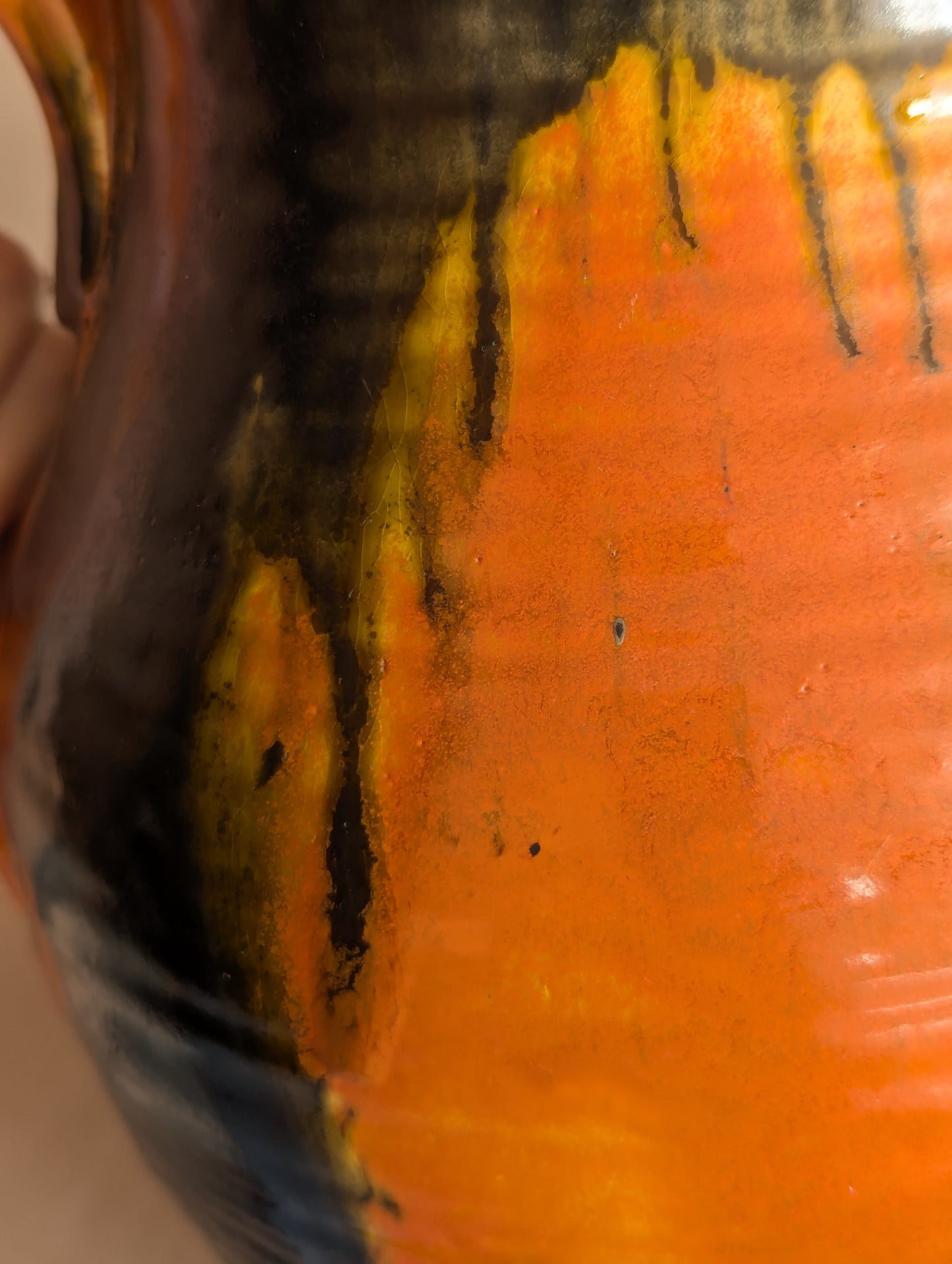 Crown Ducal Large Orange & Black Drip Glaze Jug