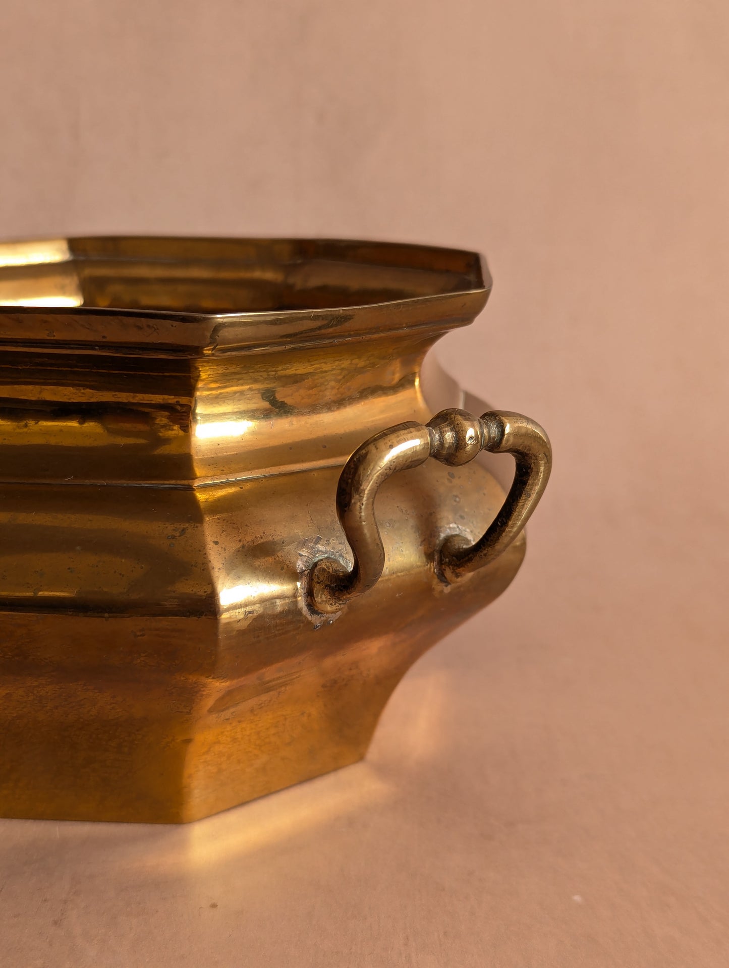 Octagonal Solid Brass Planter w/Handles