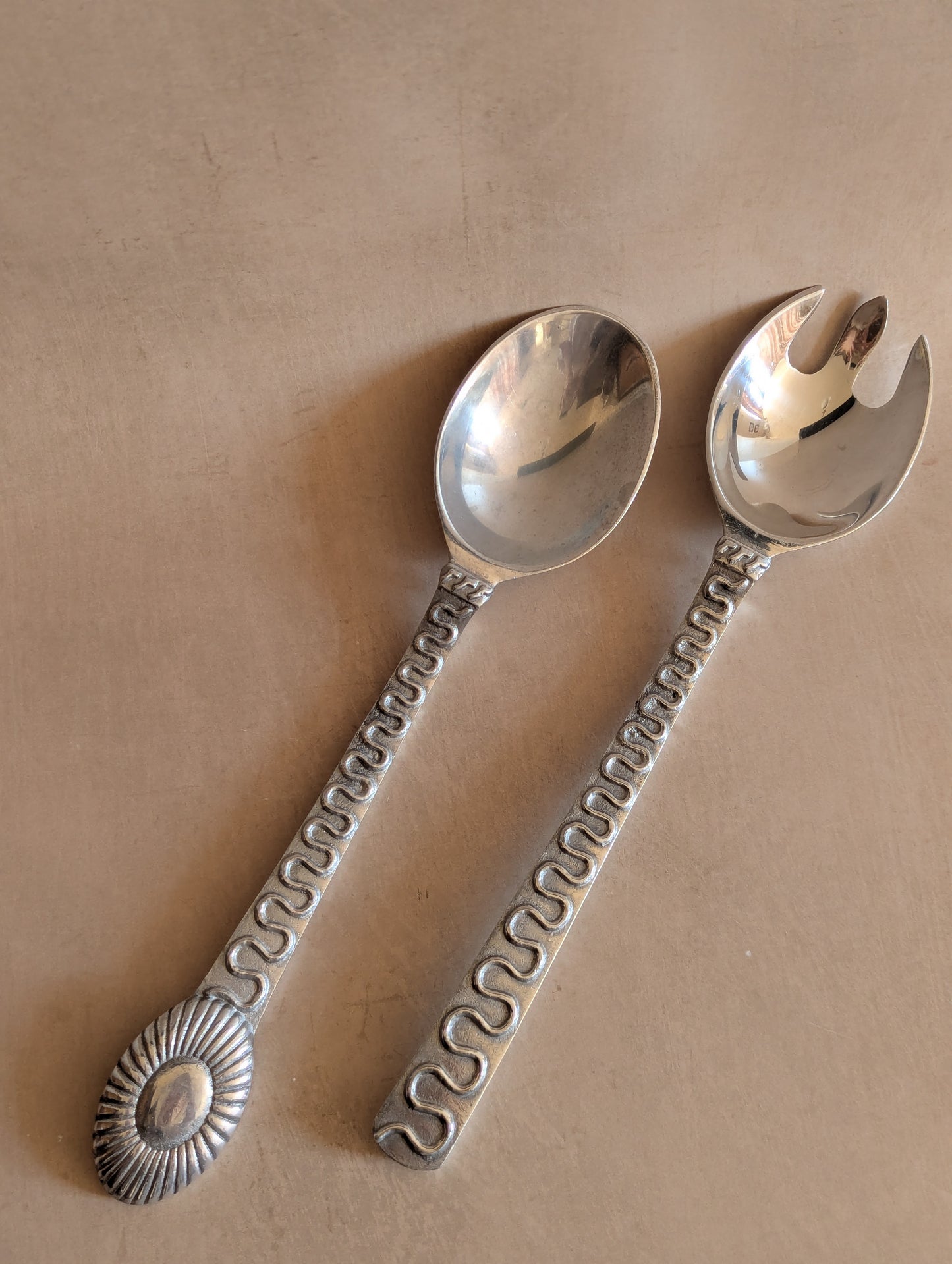 Mexican Nautical Aluminum Salad Bowl w/Utensils