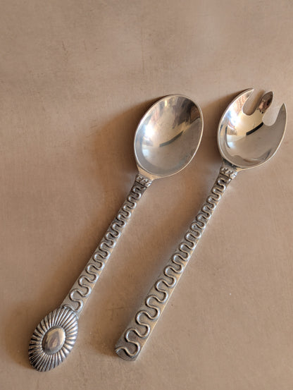 Mexican Nautical Aluminum Salad Bowl w/Utensils