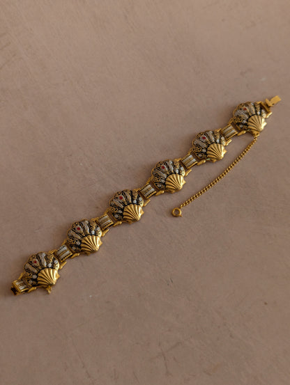 Spanish Damascene Mid-Century Seashell Link Bracelet