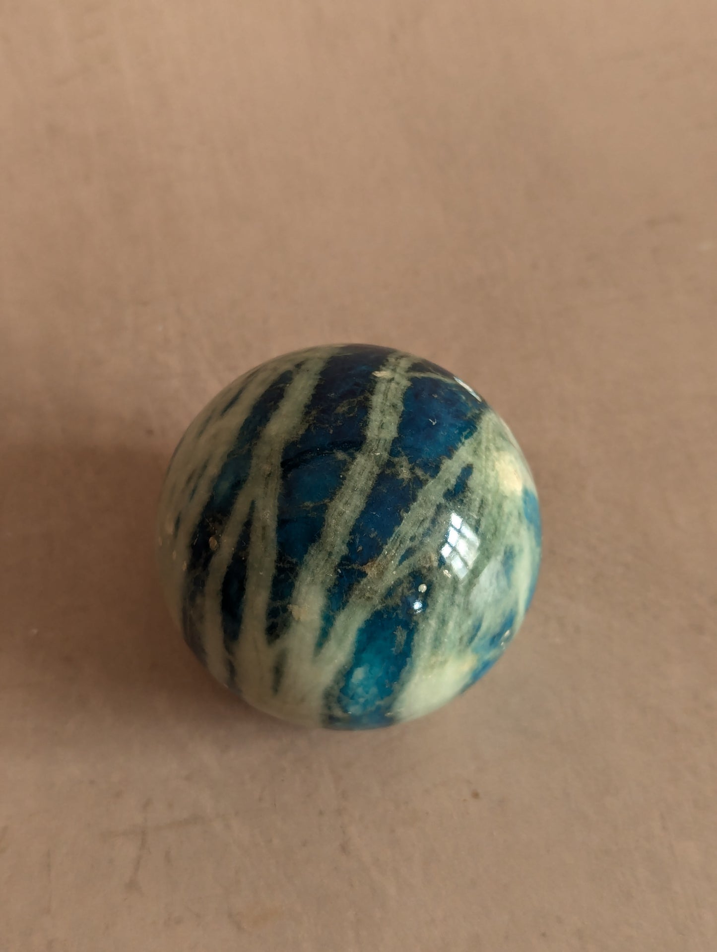 Blue Hand Carved Italian Alabaster Stone Sphere Paperweight