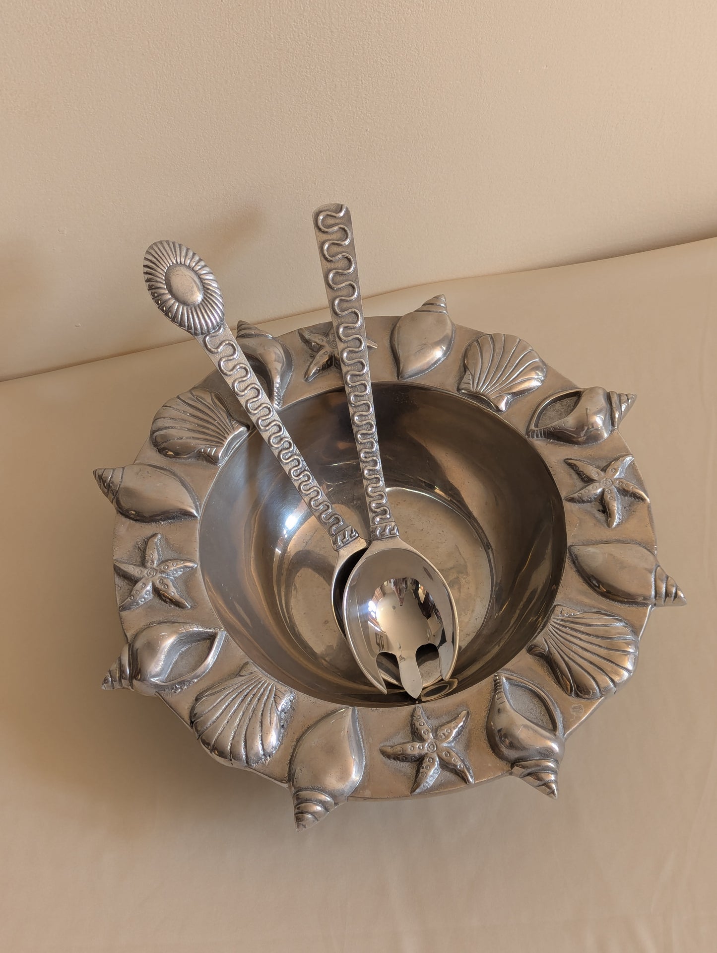 Mexican Nautical Aluminum Salad Bowl w/Utensils