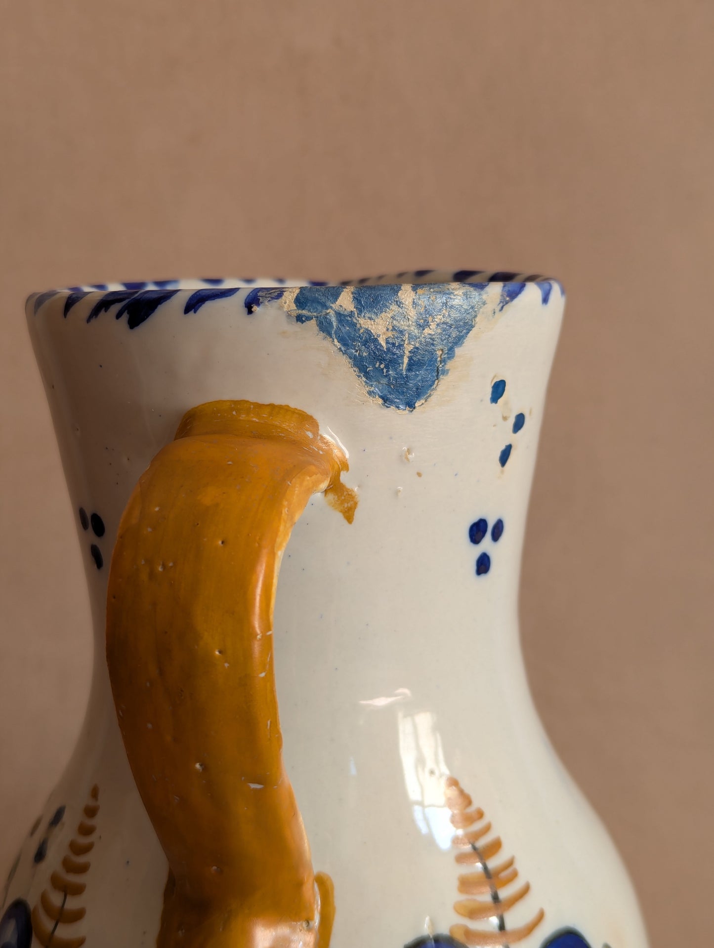 Blue & Yellow Rustic Hand-Painted Floral Jug