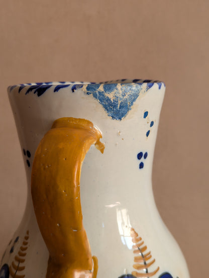 Blue & Yellow Rustic Hand-Painted Floral Jug