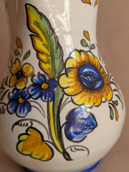 Blue & Yellow Rustic Hand-Painted Floral Jug