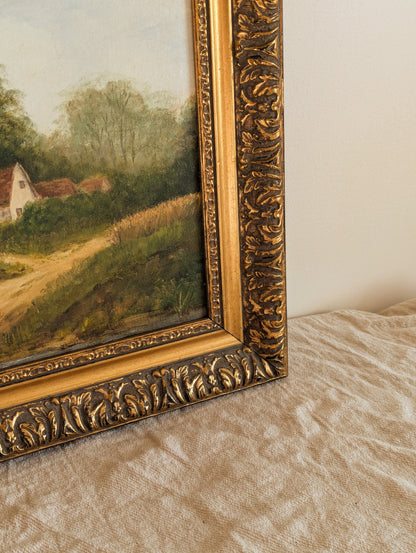 English Country Cottage Framed Original Oil Painting